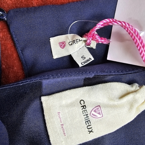 NWT Cremieux Selina Ruffle Sleeve Navy Striped Satin Shift Dress Sz. S - Picture 10 of 11